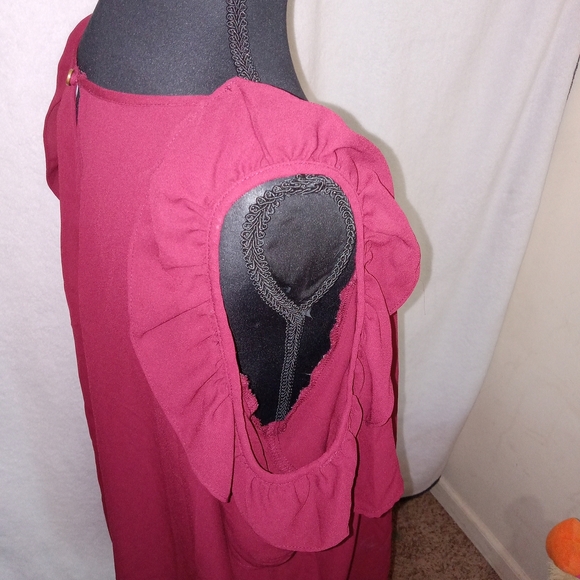 NY Collection Women's Flutter Sleeve Blouse - Burgundy - Picture 3 of 12